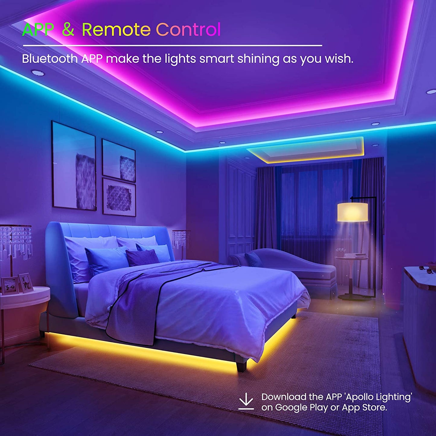  LIGHT ZONE- 50 FT LED Strip Lights-Bluetooth LED Lights for Bedroom, Color Changing Light Strip with Music Sync, Phone Controller and IR Remote(App+Remote +Mic).