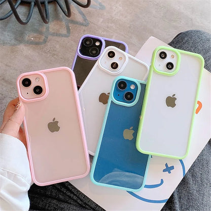 Candy Shockproof Silicone Bumper Phone Case For iPhone 15 14 11 12 13 Pro Max X XS XR 8 7 Plus Transparent Protection Back Cover